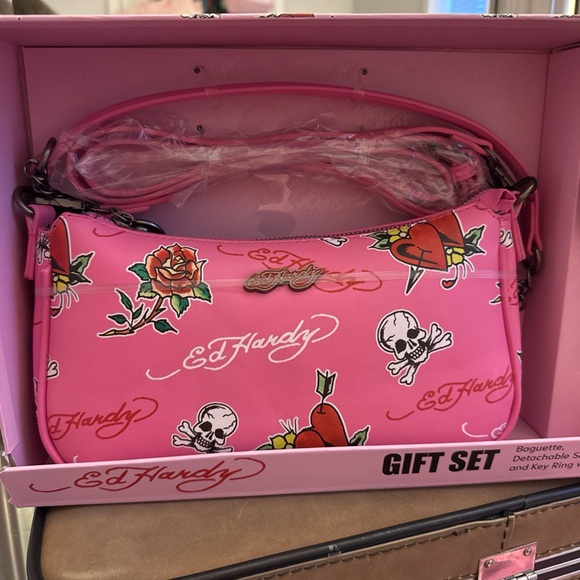 Ed Hardy Handbags - Ed Hardy Pink Graphic Baguette Bag